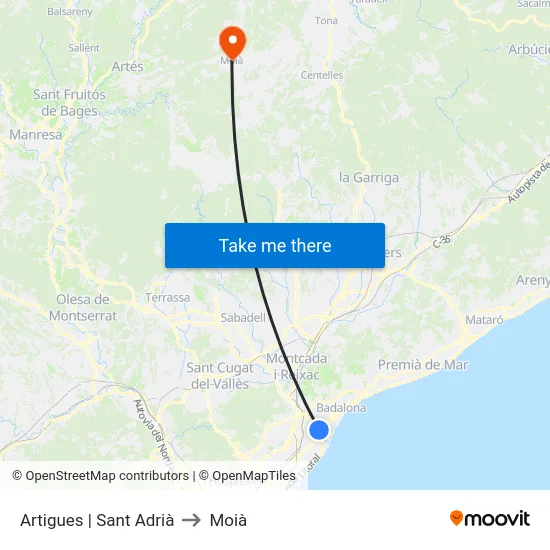 Artigues | Sant Adrià to Moià map