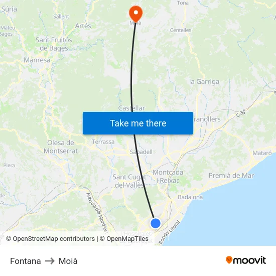 Fontana to Moià map