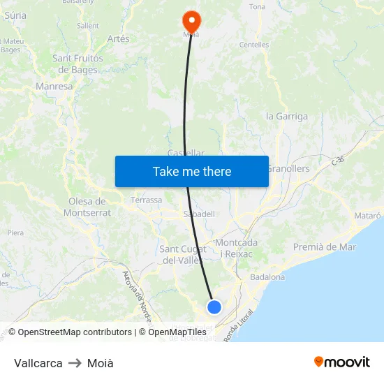 Vallcarca to Moià map