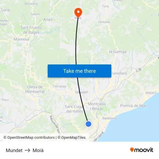 Mundet to Moià map