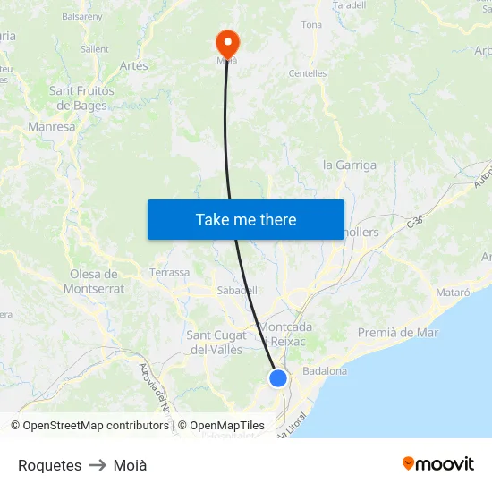 Roquetes to Moià map