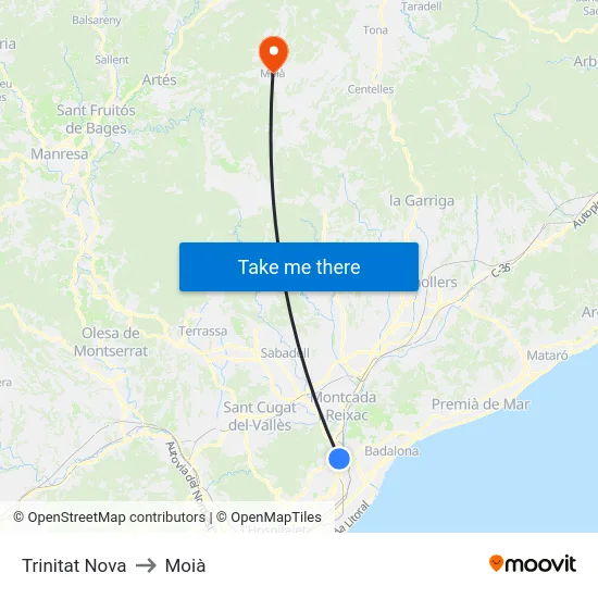 Trinitat Nova to Moià map