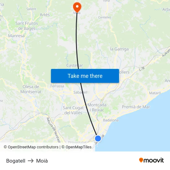 Bogatell to Moià map