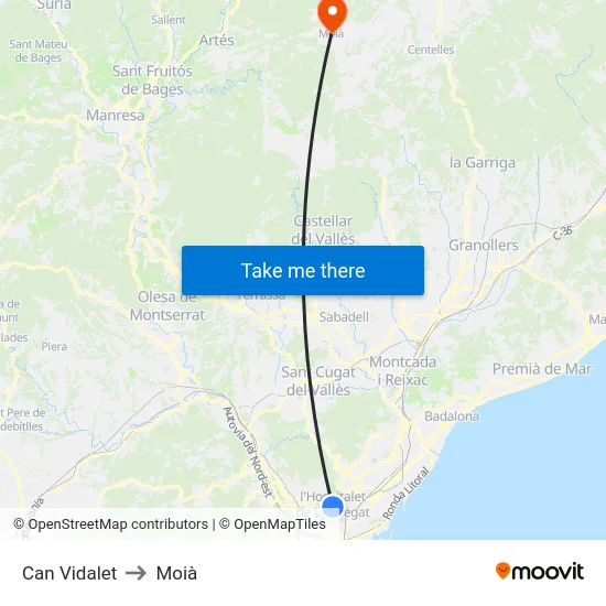 Can Vidalet to Moià map
