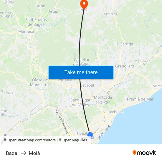 Badal to Moià map