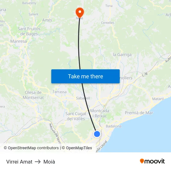 Virrei Amat to Moià map