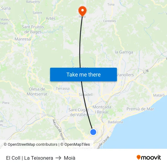 El Coll | La Teixonera to Moià map