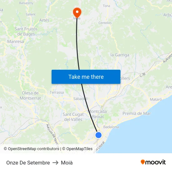 Onze De Setembre to Moià map