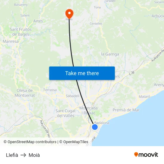 Llefià to Moià map