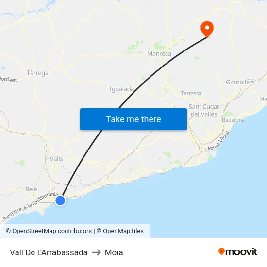 Vall De L'Arrabassada to Moià map