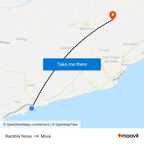 Rambla Nova to Moià map