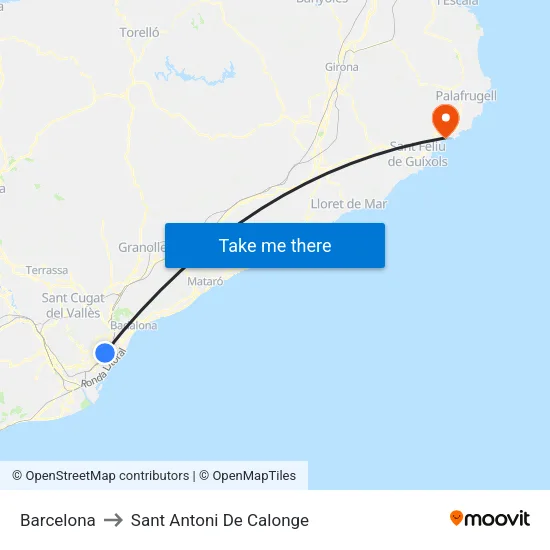 Barcelona to Sant Antoni De Calonge map