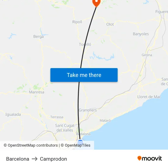 Barcelona to Camprodon map