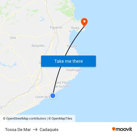 Tossa De Mar to Cadaqués map