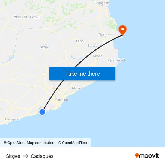 Sitges to Cadaqués map