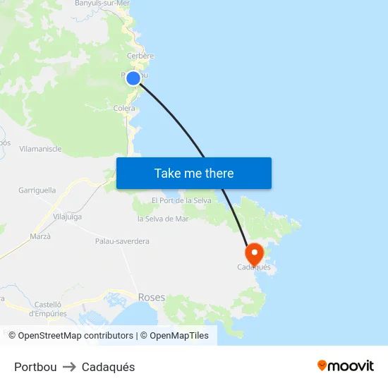 Portbou to Cadaqués map