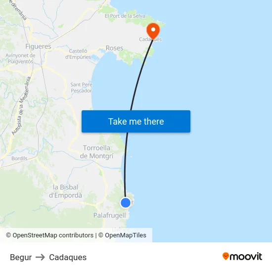 Begur to Cadaques map