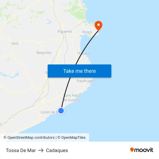 Tossa De Mar to Cadaques map