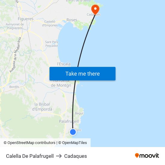 Calella De Palafrugell to Cadaques map