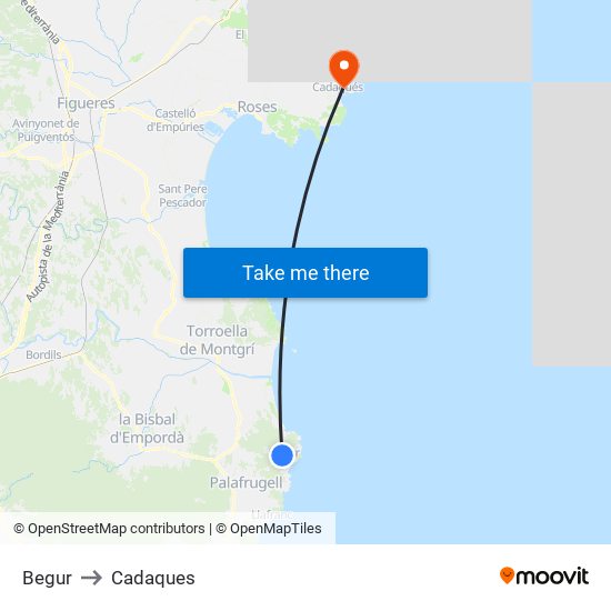 Begur to Cadaques map