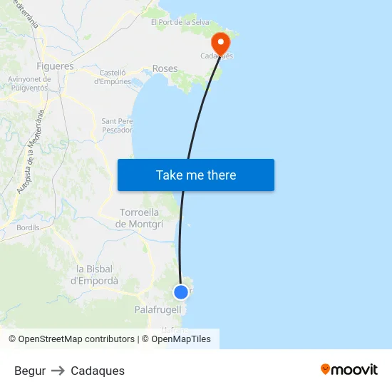 Begur to Cadaques map
