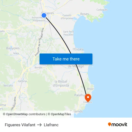 Figueres Vilafant to Llafranc map