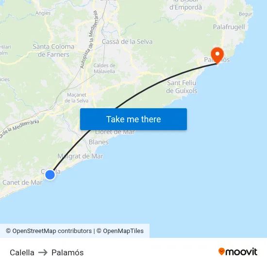 Calella to Palamós map