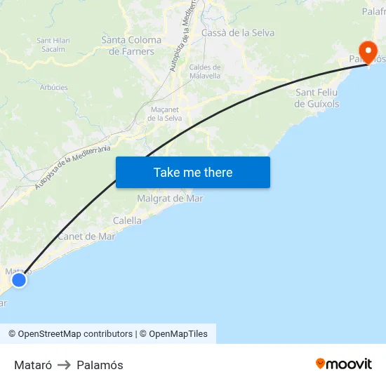 Mataró to Palamós map