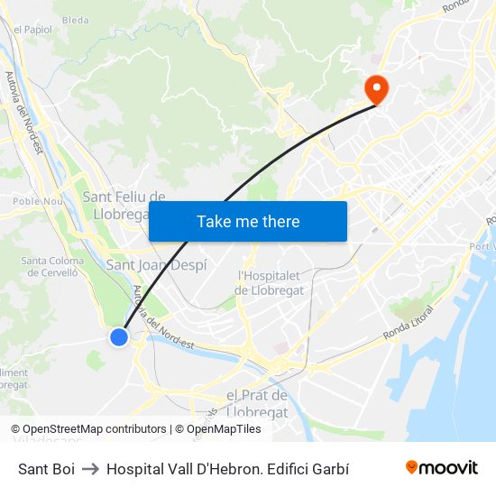 Sant Boi to Hospital Vall D'Hebron. Edifici Garbí map