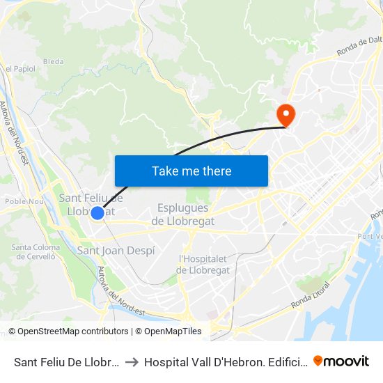 Sant Feliu De Llobregat to Hospital Vall D'Hebron. Edifici Garbí map
