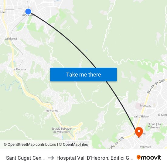 Sant Cugat Centre to Hospital Vall D'Hebron. Edifici Garbí map