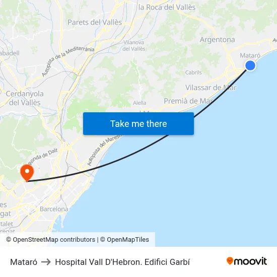 Mataró to Hospital Vall D'Hebron. Edifici Garbí map