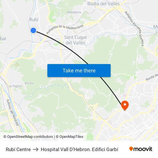 Rubí Centre to Hospital Vall D'Hebron. Edifici Garbí map
