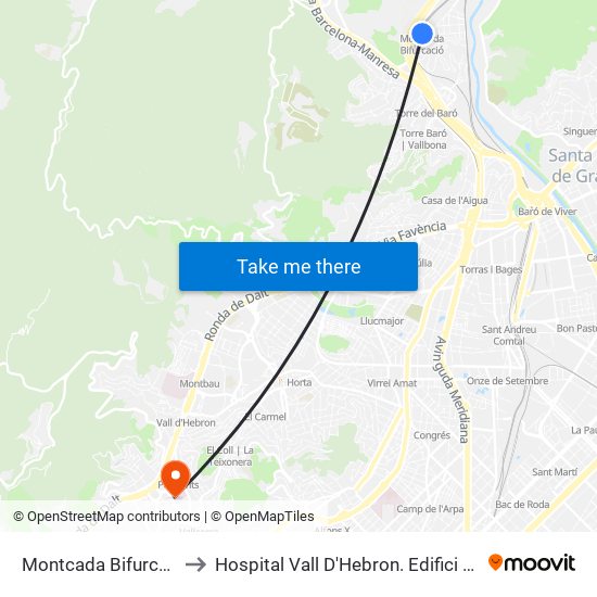 Montcada Bifurcació to Hospital Vall D'Hebron. Edifici Garbí map