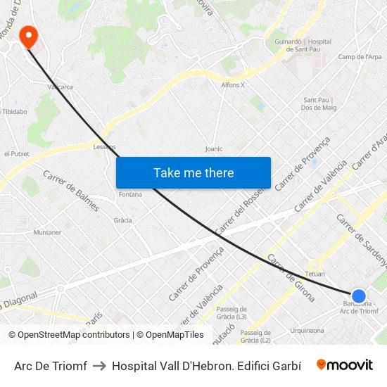 Arc De Triomf to Hospital Vall D'Hebron. Edifici Garbí map