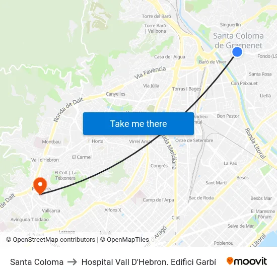 Santa Coloma to Hospital Vall D'Hebron. Edifici Garbí map