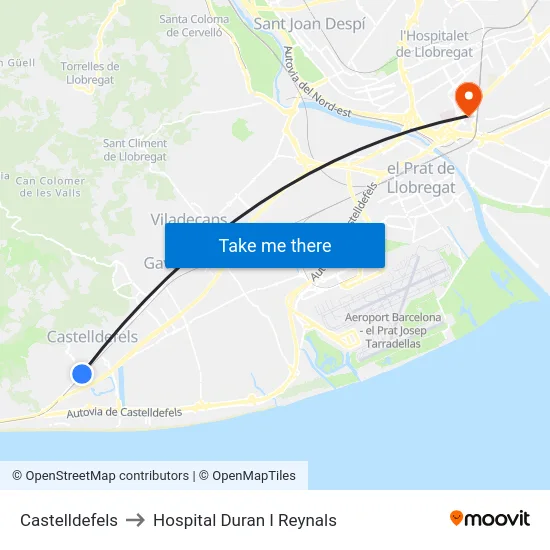 Castelldefels to Hospital Duran I Reynals map