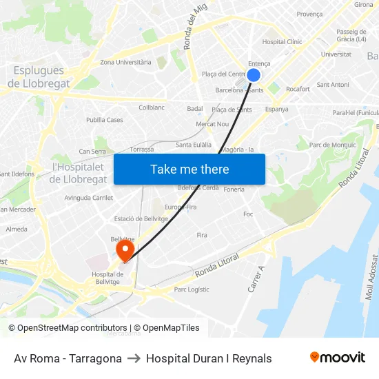 Av Roma - Tarragona to Hospital Duran I Reynals map