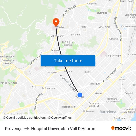 Provença to Hospital Universitari Vall D'Hebron map