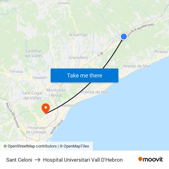 Sant Celoni to Hospital Universitari Vall D'Hebron map