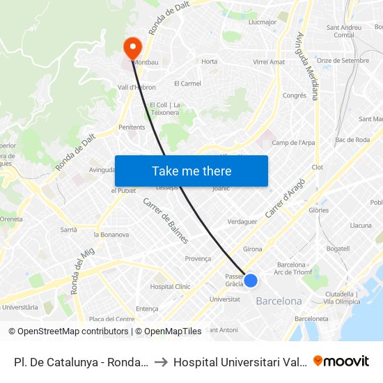 Pl. De Catalunya - Ronda Sant Pere to Hospital Universitari Vall D'Hebron map