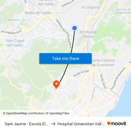 Sant Jaume - Escola El Martinet to Hospital Universitari Vall D'Hebron map
