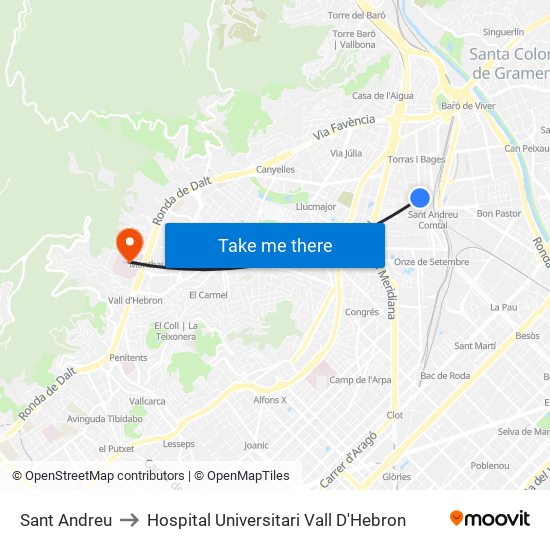 Sant Andreu to Hospital Universitari Vall D'Hebron map