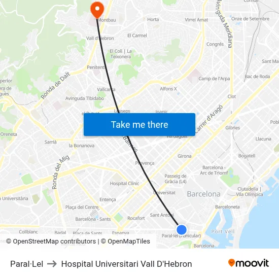 Paral·Lel to Hospital Universitari Vall D'Hebron map