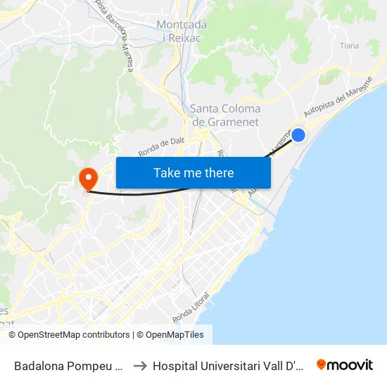 Badalona Pompeu Fabra to Hospital Universitari Vall D'Hebron map