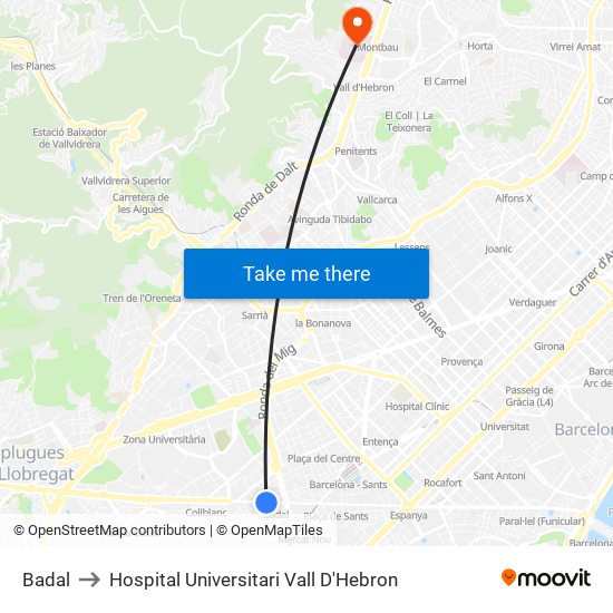 Badal to Hospital Universitari Vall D'Hebron map