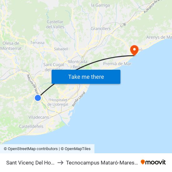 Sant Vicenç Del Horts to Tecnocampus Mataró-Maresme map