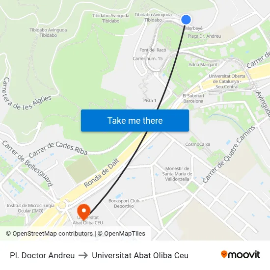 Pl. Doctor Andreu to Universitat Abat Oliba Ceu map