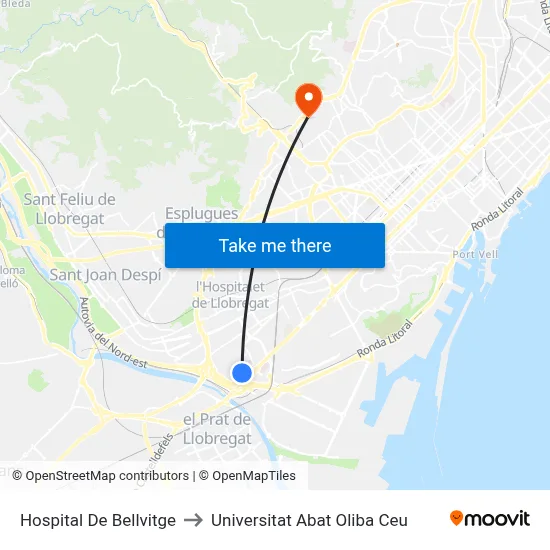 Hospital De Bellvitge to Universitat Abat Oliba Ceu map