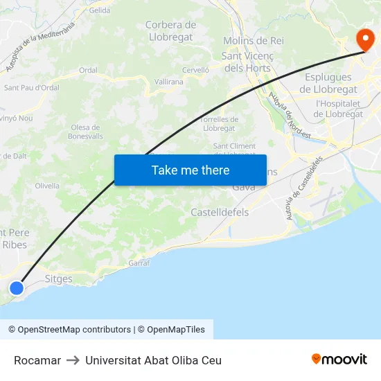 Rocamar to Universitat Abat Oliba Ceu map